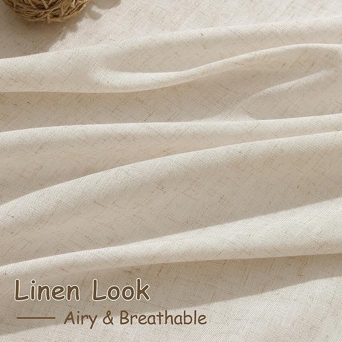 Cream Beige Linen Curtains 132 Inch Length for Living Room Light Filtering Semi Sheer Curtain Back Tab Modern Farmhouse Decor Elegant Drapes Floor to Ceiling High Window for Bedroom 52x132, 2 Panels