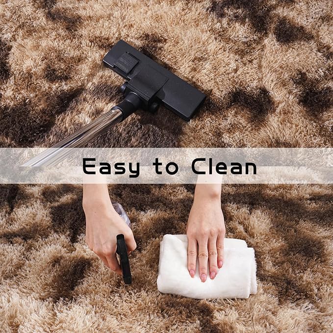 Pionblank Fluffy Runner Rugs for Bedroom 2x6, Modern Shaggy Brown Area Rug for Hallway Living Room, Plush Soft Fuzzy Bedside Carpet for Kids Girls Boys Room Nursery, Tie-Dyed Coffee