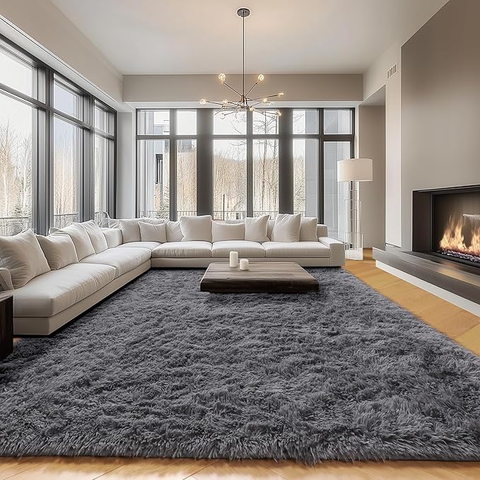 ONASAR Grey 8x10 Area Rugs for Living Room, Gray Large Fluffy Shag Bedroom Rug, Ultra Soft Plush Thick Shaggy Big Floor Carpet for Kids Boy and Girls Teen Dorm Nursery Indoor Home Decor Aesthetic