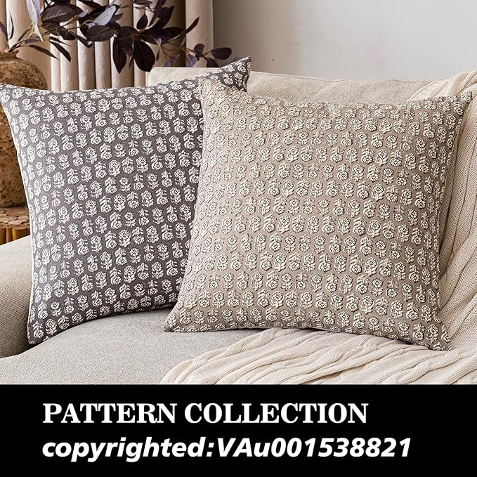 Foindtower Set of 2 Decorative Vintage Floral Print Throw Pillow Covers Neutral Modern Farmhouse Cushion Covers Boho Home Decor for Sofa Couch Chair Bedroom Living Room,22×22 Inch,Rustic Gray