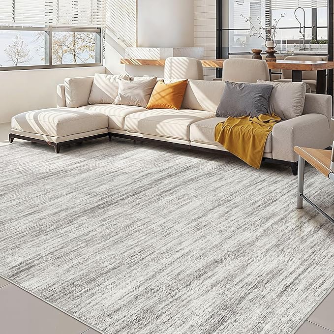 Nakagishi 10x14 Area Rugs Living Room: Washable Large Vintage Rug Neutral Non-Slip Soft Stain Resistant Indoor Carpet for Bedroom Nursery Dining Room Office Playroom - Grey-01