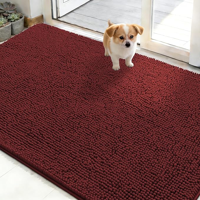 OLANLY Dog Door Mat for Muddy Paws 50x30, Absorbs Moisture and Dirt, Absorbent Non-Slip Washable Doormat, Quick Dry Chenille Mud Mat, Entry Indoor Entryway Carpet for Inside Floor, Caramel Russet