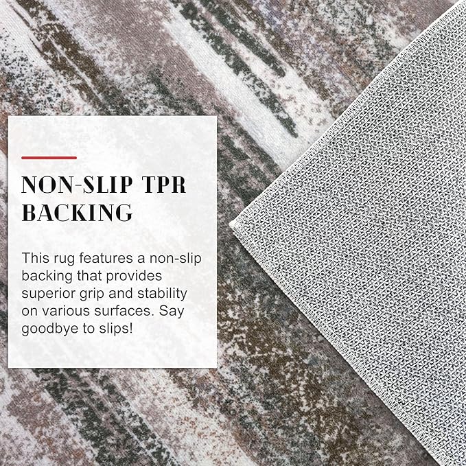 Lansny Modern Abstract 5x7 Machine Washable Area Rug Non-Slip Soft Bedroom Living Romm Rug Dark Light Brown White Ultra Thin Print Faux Wool Floor Carpet Throw Rugs for Dining Room Indoor Office