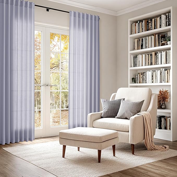 Nanspring Lavender Purple Linen Curtains 84 Inch Length 2 Panels Set for Living Room Boho Decor Light Filtering Semi Sheer Curtain Back Tab Modern Luxury Drapes for Bedroom Office 52x84