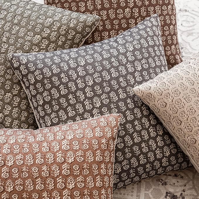 Foindtower Set of 2 Decorative Vintage Floral Print Throw Pillow Covers Neutral Modern Farmhouse Cushion Covers Boho Home Decor for Sofa Couch Chair Bedroom Living Room,22×22 Inch,Rustic Gray