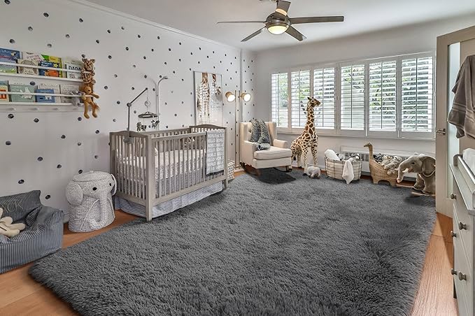 ONASAR Grey 6x9 Area Rugs for Living Room, Gray Large Fluffy Shag Rug for Bedroom, Ultra Soft Plush Big Indoor Floor Carpet for Kids Girls Boys Baby Teen Dorm Nursery Home Decor Aesthetic