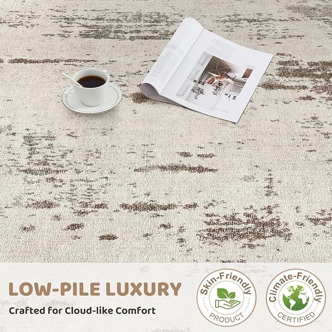 UERMEI 5x7 Area Rug Living Room Rugs - Washable Neutral Modern Abstract Soft Thin Rug Indoor Floor No Slip Rug Carpet for Bedroom Under Dining Table Home Office Decor - Brown/Grey/Beige