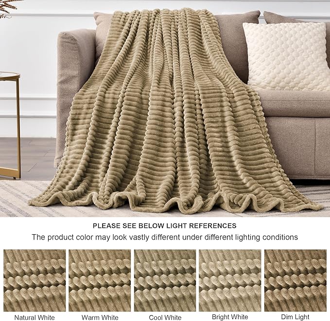 BEDELITE Fleece Blanket Queen Size – 3D Ribbed Jacquard Soft and Warm Decorative Fuzzy Blankets – Cozy, Fluffy, Plush Lightweight Throw Blankets for Couch, Bed, Sofa(Brown, 90x90 inches)