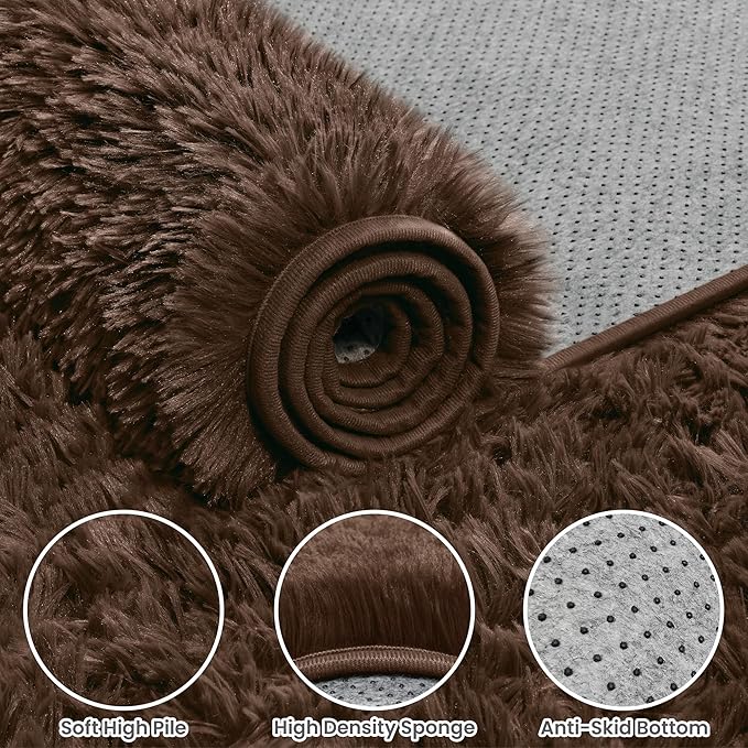6x9 Area Rugs for Living Room Rug: Soft Fluffy Shag Brown Rugs for Bedroom, Non-Slip Large Fuzzy Plush Rug Indoor Floor Carpet for Nursery Kids Boys Girls Room, Dorms, Playroom, Modern Home Decor