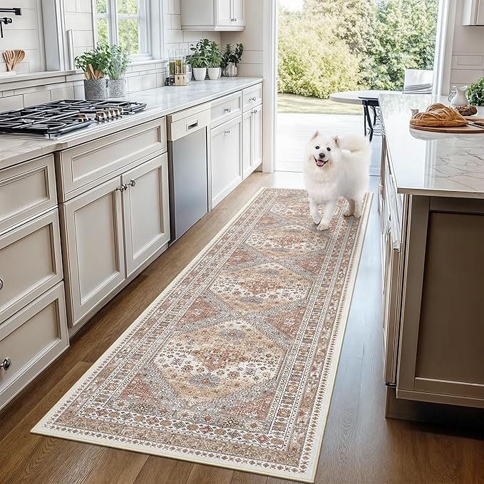 Kitchen Runner Rug Non Slip Washable 2.5x10, Soft Ultra-Thin Entryway Rug Runners for Hallways, Carpet Runner for Living Room,Kitchen, Laundry, Bathroom(Orange,2.5'x10')