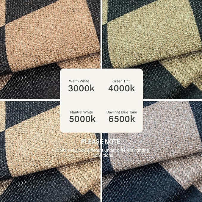 Lahome Colette Checkered Round Rug 3ft, Circle Indoor Outdoor Entryway Patio Rug Washable Easy Jute Rug, Farmhouse Non Slip Small Round Rugs for Bedroom Porch Living Room Decor