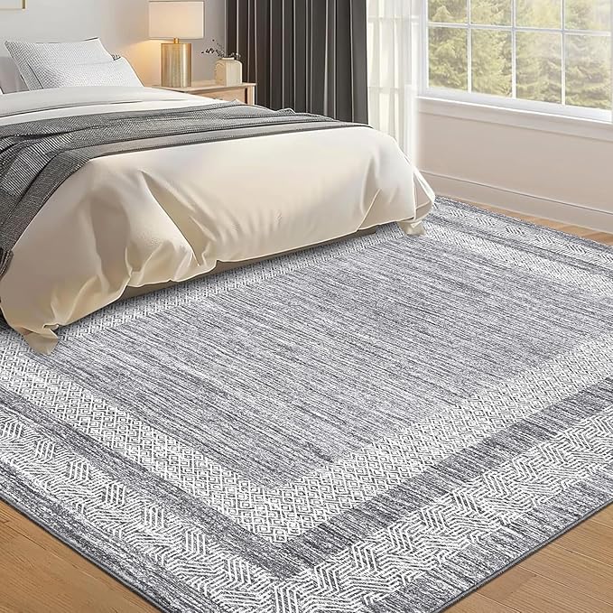 GarveeHome Modern 3x5 Neutral Area Rug Washable Non-Slip Low-Pile Indoor Rugs for Entryway Solid Blue Modern Minimalism Carpet for Bedroom Living Room Kitchen Bathroom Door Mat Grey