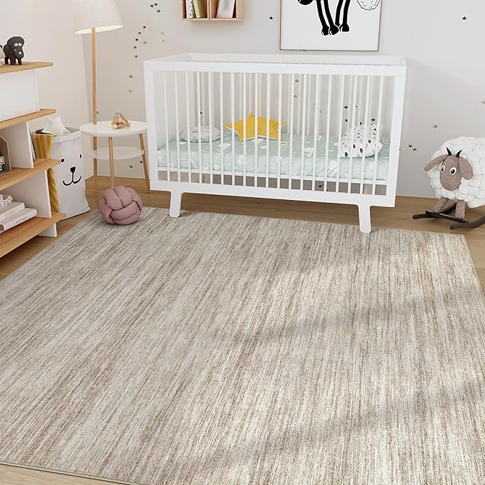 Nakagishi 5x8 Area Rugs Living Room: Washable Large Vintage Rug Neutral Non-Slip Soft Stain Resistant Indoor Carpet for Bedroom Nursery Dining Room Office Playroom - Brown-01
