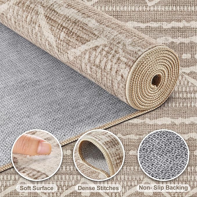 Nakagishi 10x12 Area Rug Living Room: Washable Boho Large Neutral Modern Soft Farmhouse Rugs Stain Resistant Indoor Floor Non-Slip Accent Carpet for Bedroom Nursery Kids Playroom Office Dining Room