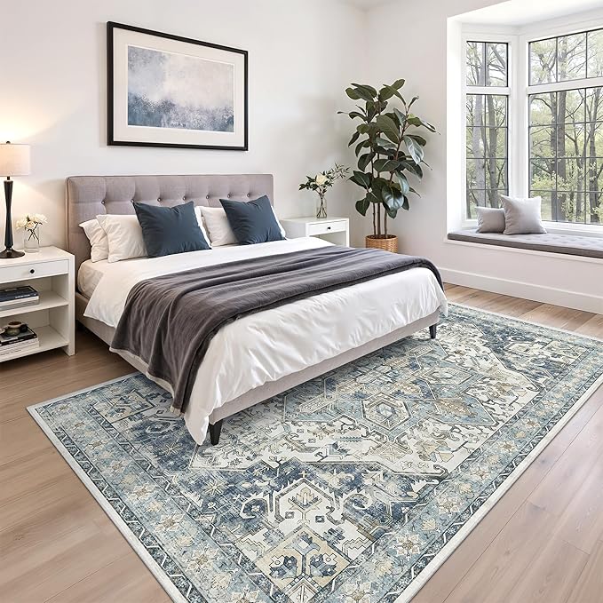 zesthome Area Rugs 6x9, Large Rugs for Living Room, Stain Resistant Washable Rug, Rugs for Bedroom with Non Slip Backing, Ultra-Thin Vintage 6x9 Area Rug