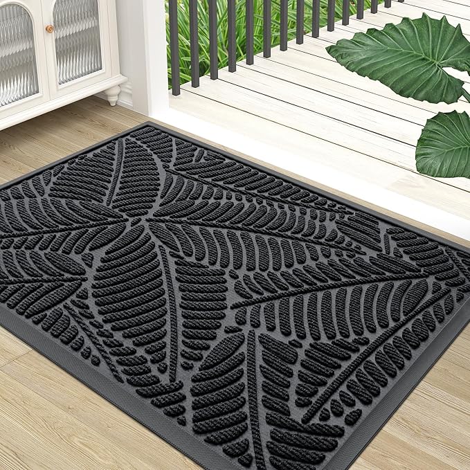 Colorxy Waterproof Doormat, Sturdy Natural Rubber Front Indoor Mat, Non Slip Low Profile Indoor Outdoor Door Mats, Stain and Fade Resistant Floor Mat, Easy Clean Patio Entrance Mat, 71''x47'', Black