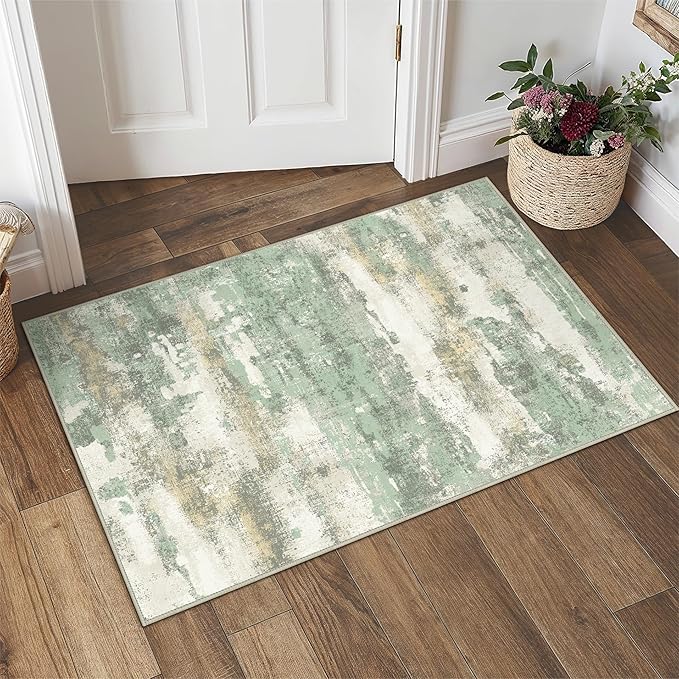 BEIMO 2x3 Rugs for Entryway Entrance Kitchen Bathroom, Machine Washable Modern Abstract Soft Area Rug, Low Pile Indoor Floor Carpet with Non Slip Backing, Light Green
