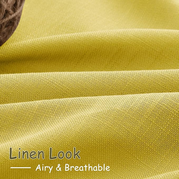Nanspring Celery Yellow Linen Curtains 90 Inches Long 2 Panel Set Back Tab Rod Pocket Light Weight Semi Sheer Neutral Farmhouse Decor for Living Room and Bedroom 52x90