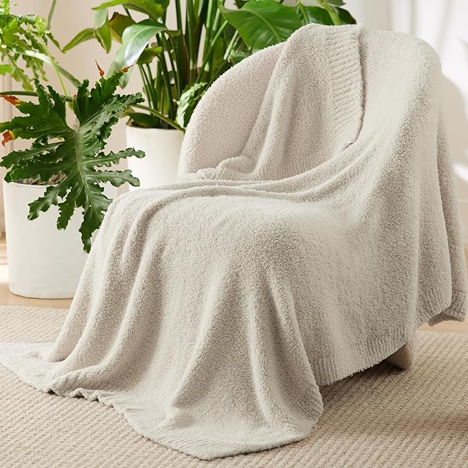 Bedsure Beige Knit Throw Blanket for Couch - Super Soft, Cozy, Fuzzy Knitted Blankets Dupes, Breathable Warm Fluffy Lightweight Throws for Chair, Sofa, Bed, Picnic, Gifts for Women, 50x60 Inches