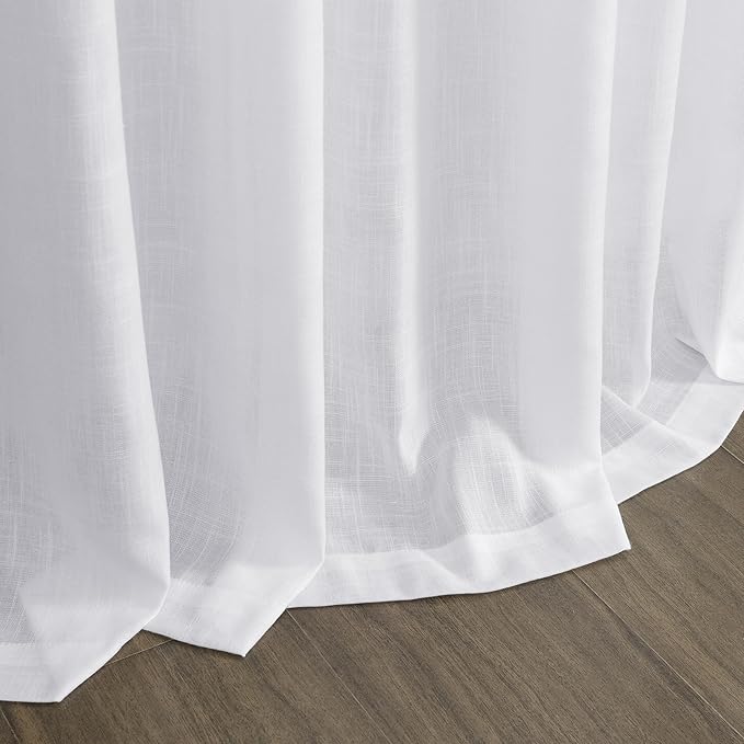 Nanspring Snow White Linen Curtains 96 Inches Long for Living Room Light Filtering Semi Sheer Curtain Back Tab Luxury Neutral Coastal Modern Farmhouse Decor Drapes for Bedroom Office 52x96, 2 Panels