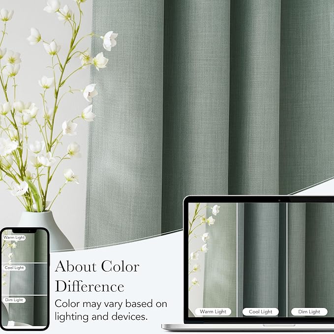 NICETOWN Faux Linen Sage Green Blackout Curtains 84 inches Long for Living Room - Privacy Panels for Bedroom, Modern Farmhouse Style Easy Care Grommet Top, 2 Panels, W52 by L84