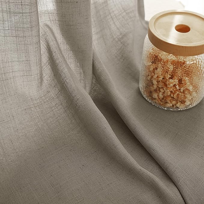 Taupe Linen Curtains 108 inches Long for Living Room Back Tab Rustic Farmhouse Semi Sheer Light Filtering Window Curtain Dining Room Soft Thick Flax Linen Textured Drapes Burlywood Birch Dark Brown