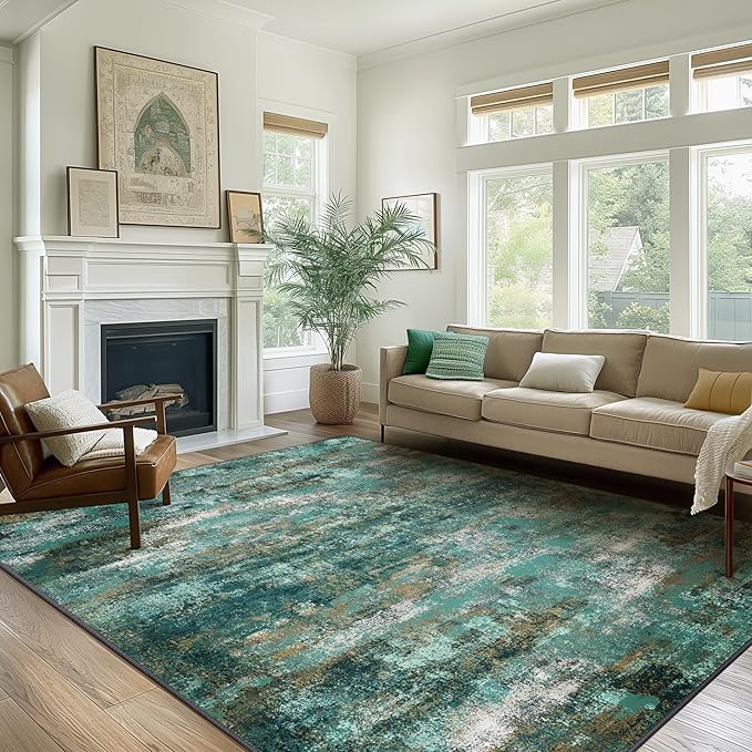 BEIMO Area Rugs 6x9 for Living Room Bedroom, Modern Abstract Machine Washable Rug, Large Soft Low Pile Floor Carpet with Non Slip Backing for Dining Room, Turquoise