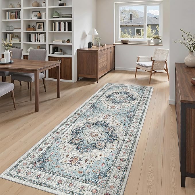 Madane Hallway Runner 3x8, Kitchen Rugs Washable Entryway Rug Vintage Kitchen Runners Non Slip Indoor Area Rug Farmhouse Carpet Runner for Bathroom Living Room Bedroom (3 X 8, Blue)