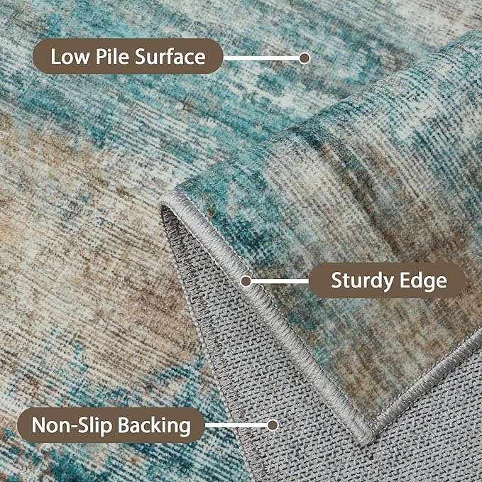 BEIMO Area Rugs 6x9 for Living Room Bedroom, Modern Abstract Machine Washable Rug, Large Soft Low Pile Floor Carpet with Non Slip Backing for Dining Room, Teal/Grey