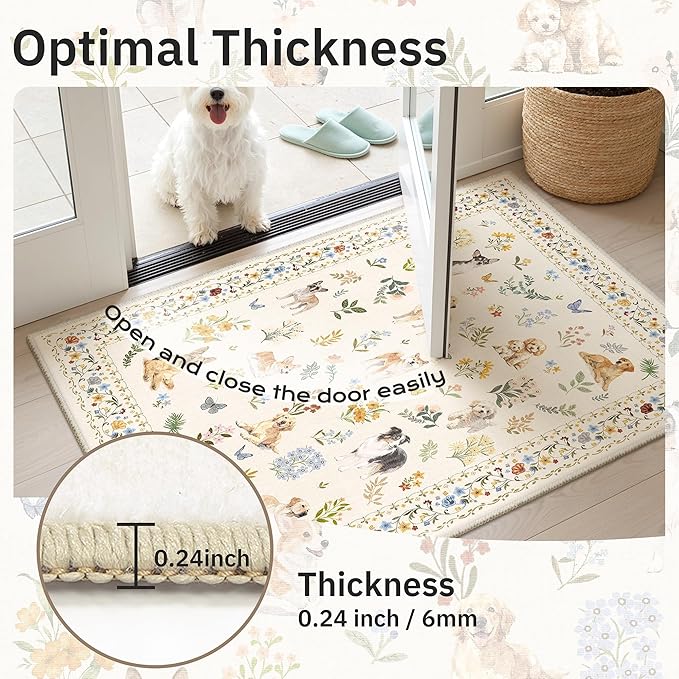 Soalmost Dog 8x10 Area Rugs for Living Room, Machine Washable Animal Floral Vintage Rug Non-Slip Low Pile Soft Throw Large Rugs for Bedroom Dining Room Kitchen Nursery Playroom (8 x 10,Beige)