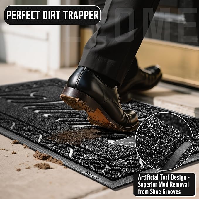 Yimobra Welcome Mat, Heavy Duty Sturdy Door Mats for Home Entrance Outdoor Indoor, Front Doormat for Outside Patio Floor Entry Porch Garage Office, Waterproof, Low Profile, 47 x 24, Black