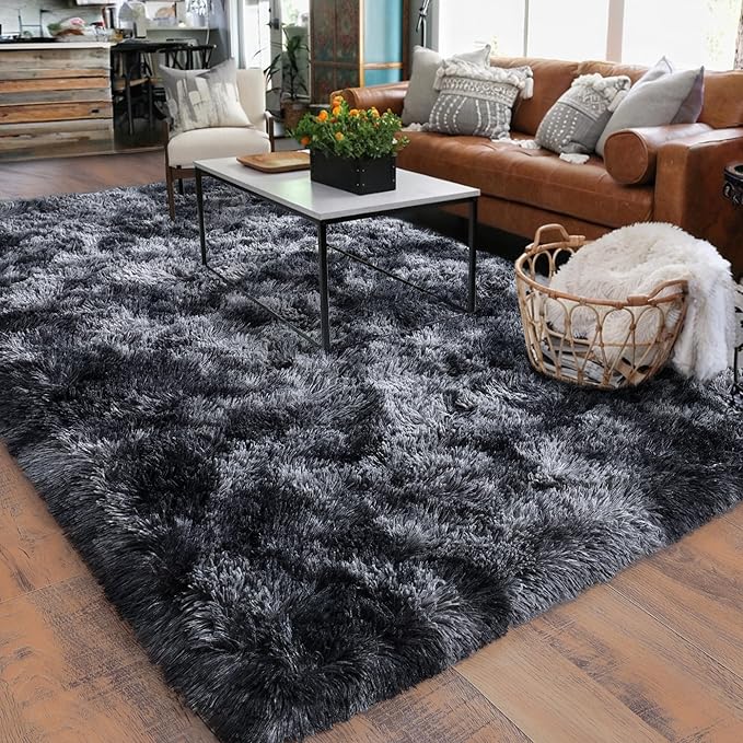 Rugs for Living Room 10x14, Soft Shaggy Modern Shag Area Rug for Bedroom, Upgrade Non-Slip Plush Fluffy Carpet for Kids Boys Girls Room Home Decor Aesthetic,Dark Grey