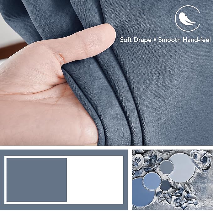 Deconovo Blackout Curtains, Thermal Insulated, W52 x L63 2 Panels, Back Tab, Machine Washable, Room-Darkening Drapes for Bedroom/Living Room Stone Blue
