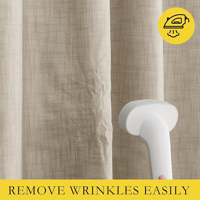 NICETOWN Taupe 100% Blackout Linen Curtains 63 inch Long Burg, Farmhouse Thick Completely Blackout Window Treatment Panels Thermal Insulated Drapes for Living Room (1 Pair, 52" Width Each Panel)
