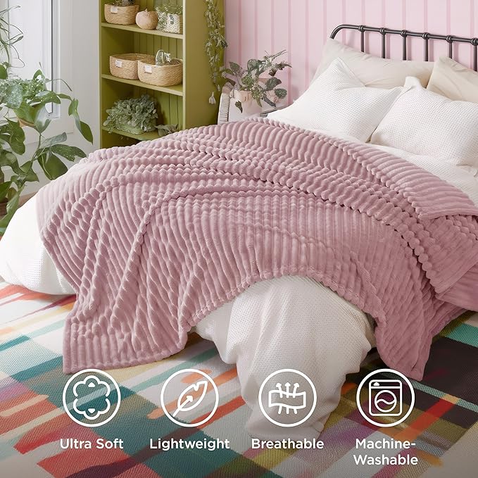 Bedsure GentleSoft Pink Fleece Blanket for Couch - Cozy Soft Blankets for Women, Cute Small Throws for Girls, 90x90 Inches