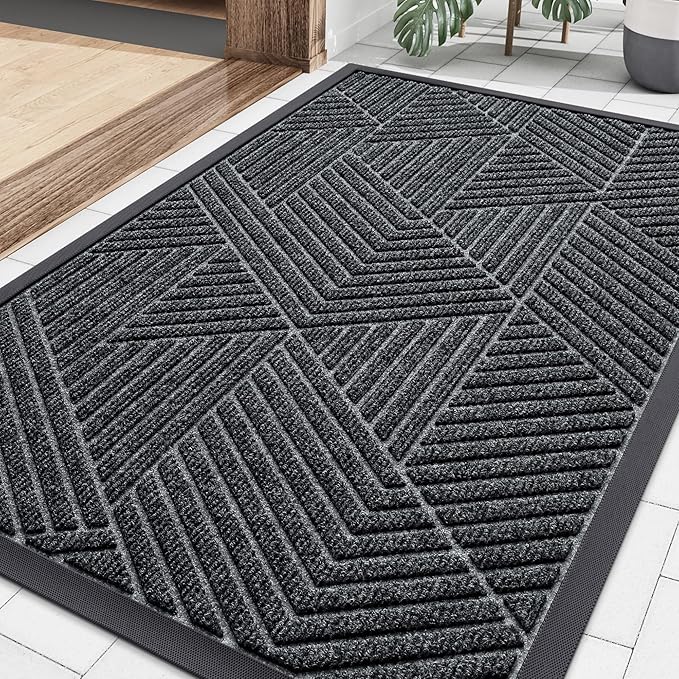 Smiry Front Door Mat Outside Entrance, Heavy Duty Sturdy Natural Rubber Doormat, Trap Dirt and Moisture, Easy Clean Low Profile Welcome Floor Mats for Indoor Outdoor Entry, 35X23 Inch, Grey