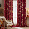 NICETOWN 2 Panels Christmas Red Curtains 42 x 84 Inch, Gold Stamped Rod Pocket Curtain Drapes for Holiday Season, Xmas Home Decor, Festive Window Treatments for Bedroom, Seasonal Curtain Set