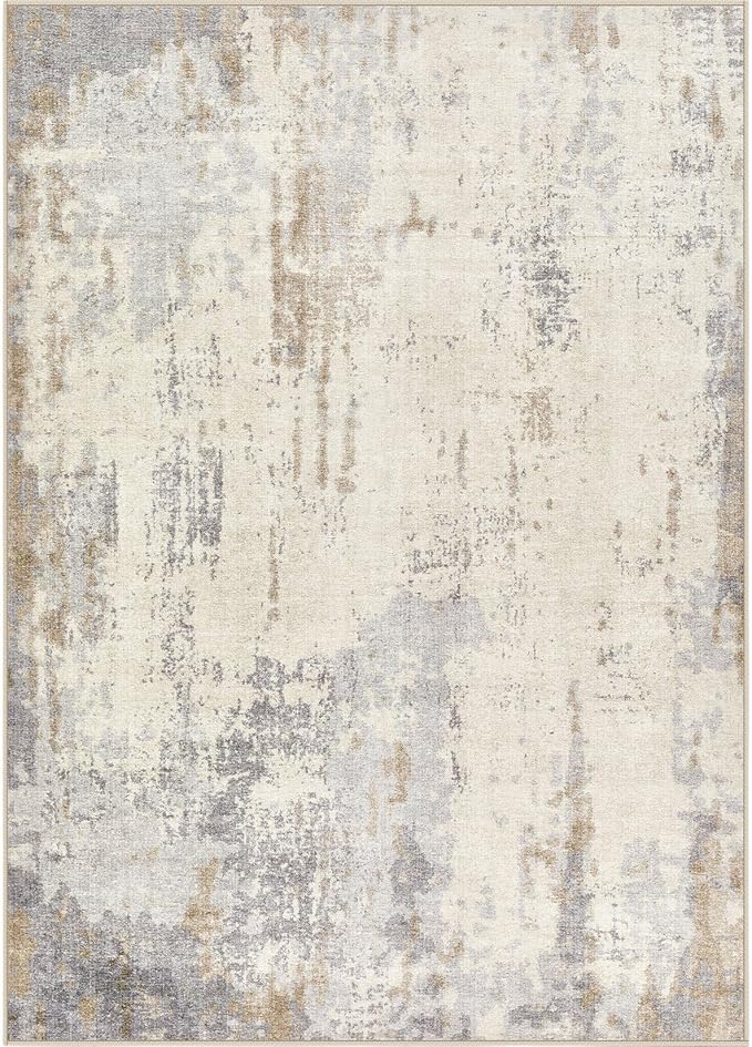 UERMEI 10x14 Area Rug Living Room Rugs - Washable Neutral Modern Abstract Soft Thin Rug Indoor Floor No Slip Rug Carpet for Bedroom Under Dining Table Home Office Decor - Light Brown/Gray