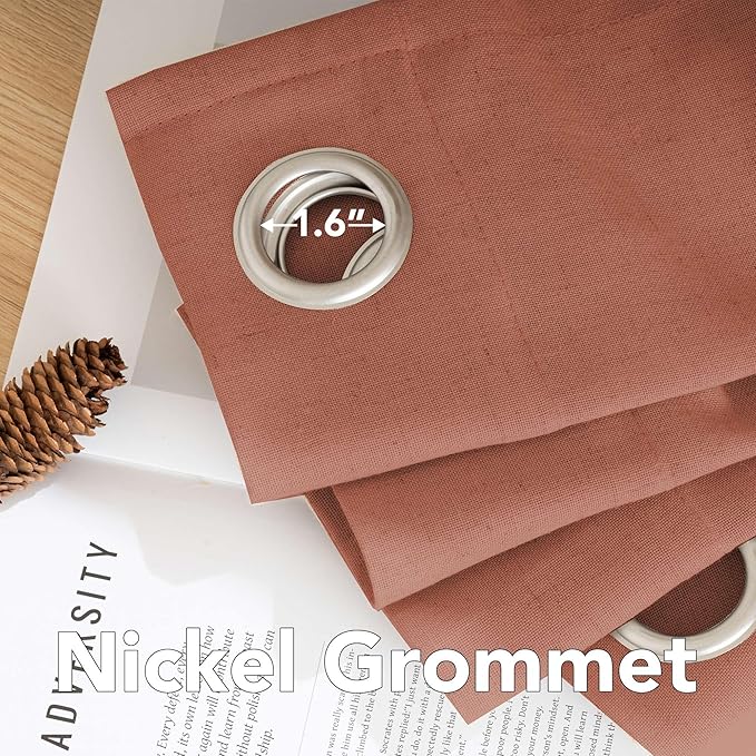 H.VERSAILTEX Linen Curtains Home Decorative Nickel Grommet Semi Sheer Curtains Privacy Added Energy Saving Light Filtering Window Treatments Draperies for Bedroom, Terracotta, 2 Panels, 52 x 96 - Inch