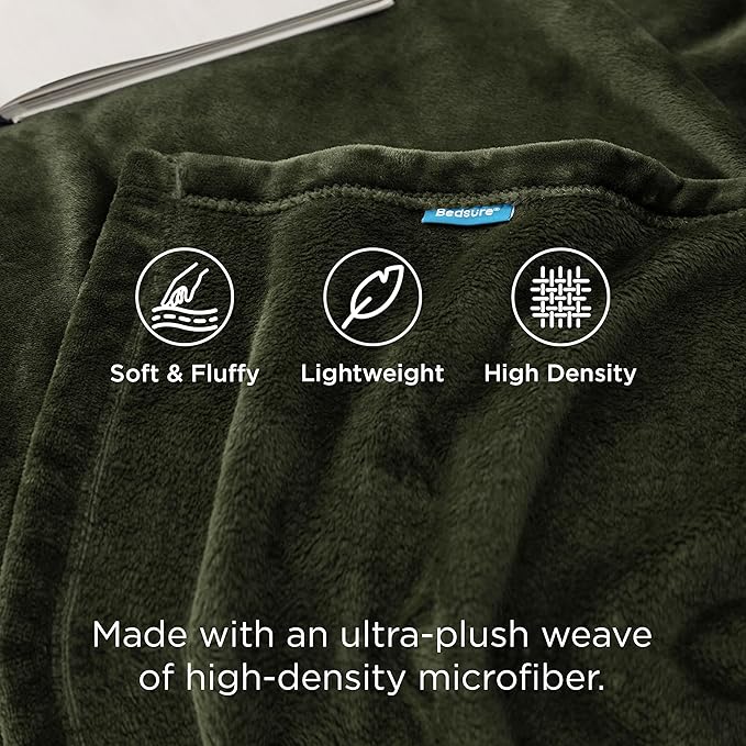 Bedsure Fleece Blanket Queen Blanket Olive Green - Bed Blanket Soft Lightweight Plush Fuzzy Cozy Luxury Microfiber, 90x90 inches
