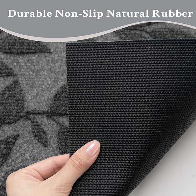 Grey Leaves Outdoor Indoor Entrance Doormats, Absorbent Durable Heavy Duty Welcome Front Door Mat,Thick Natural Rubber Back,Easy Clean Entryway Mat 17x30 Inch, Low Profile