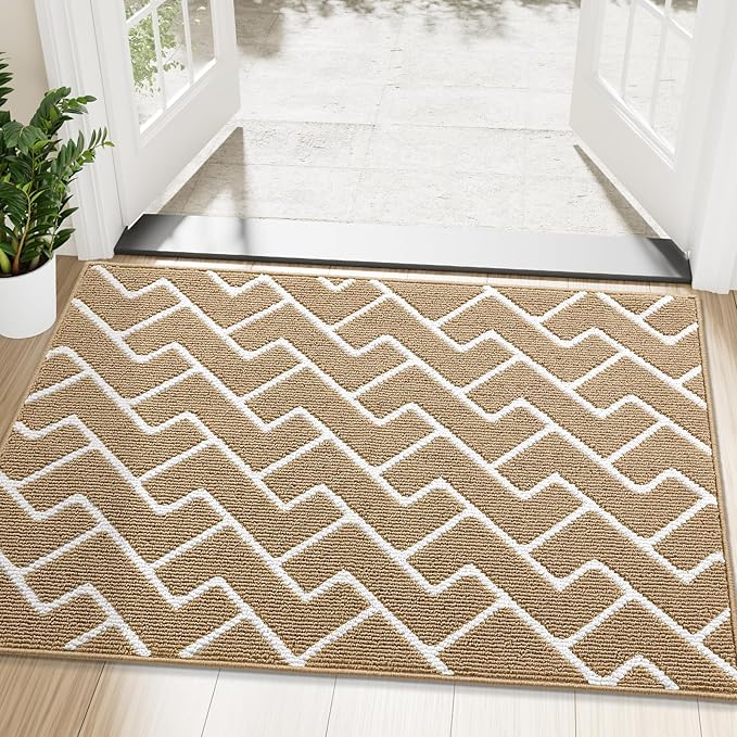 OLANLY Front Door Mat, Non-Slip Rubber Backing, Dirt Resistant and Absorbent, Washable, Easy to Clean Low-Profile Indoor Doormat for Back Door, Entryway, Inside Entrance, 48x32, Beige