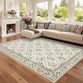GarveeHome Living Room Rug 5x7 Rug Machine Washable Stain Resistant Area Rug Non Slip Floral Vintage Low Pile Rugs for Living Room, Bedroom, Farmhouse, Dining Room, Kids PlayroomBeige Sand