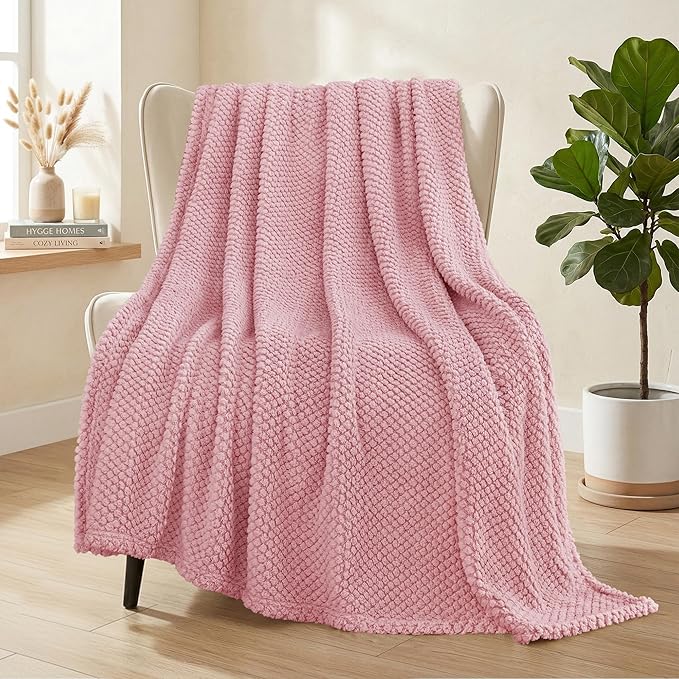 Whale Flotilla Extra Large Fuzzy Fleece Throw Blanket for Couch, 50x70 Inch Fluffy Warm Soft Jacquard Blankets for All Season, Lightweight and Cozy, Pink