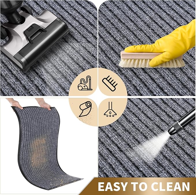 Yimobra Front Door Mat Outdoor Indoor Entrance, 100% Waterproof All-Season All Weather Doormat, Welcome Matt Outside Entry, Non Slip, Low Profile, Heavy Duty Patio Porch Floor Mats,47 x 24,Gray White