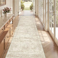 3x10 Runner Rug Non Slip Washable for Entryway, Vintage Hallway Runner for Front Porch, Laundry Room, Bedroom, Abstract Stain Resistant Thin Indoor Kitchen Mats for Floor(3'x10', Beige/Ivory)