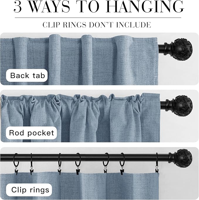 RYB HOME Smoky Blue 100% Blackout Curtains 63 inch Long, Light Blacking & Thermal Insulated Curtains for Nursery/Bedroom/Boys'Room, Back Tab & Rod Pocket Window Treatment, W52 x L63, 2 Panels
