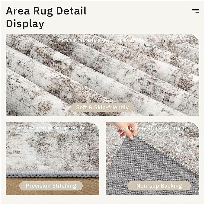 Washable Runner Rug, 2'6" x 8' Non-Slip Kitchen Vintage Foldable 2.5x8ft Hallway Runners for Entryway, Laundry, Bedroom, Pink/Grey