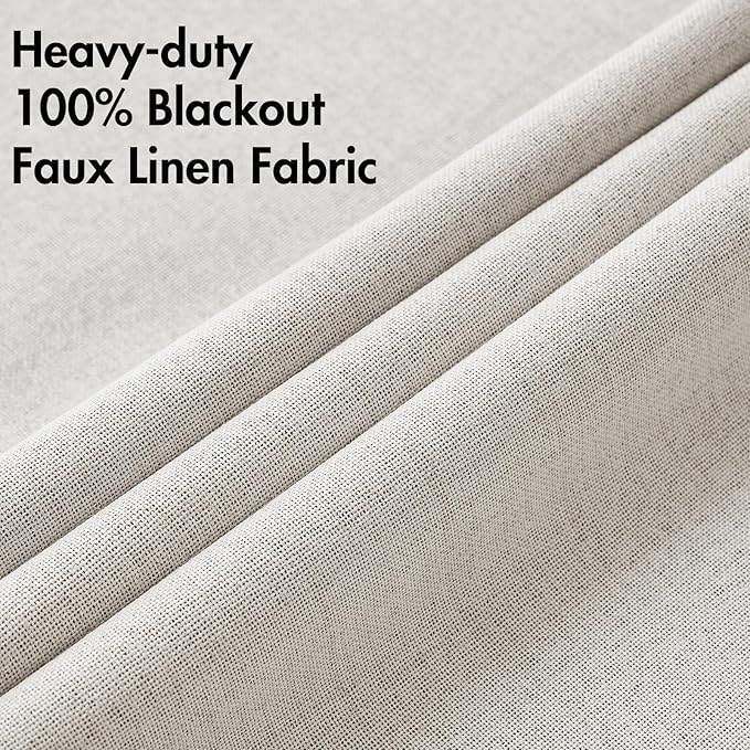 MIULEE 100% Blackout Linen Textured Curtains for Bedroom Solid Thermal Insulated Cream White Grommet Room Darkening Curtains & Drapes Luxury Decor for Living Room Nursery 52 x 96 Inch (2 Panels)