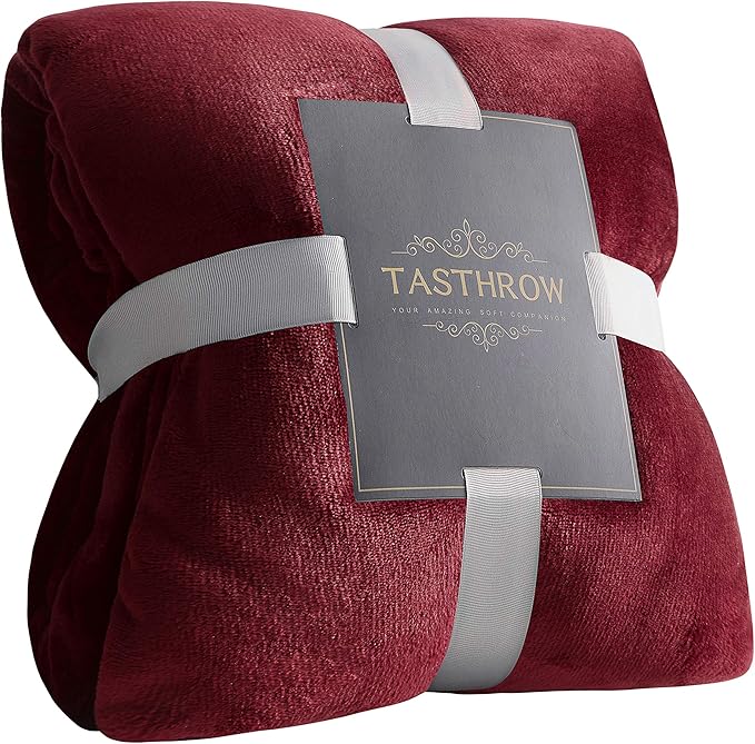 TASTHROW Large Flannel Fleece Throw Blanket, 50×70 Inch - Cozy Lightweight Thick Blanket - All Seasons Suitable for Women, Men and Kids (Two Pack, Burgundy)